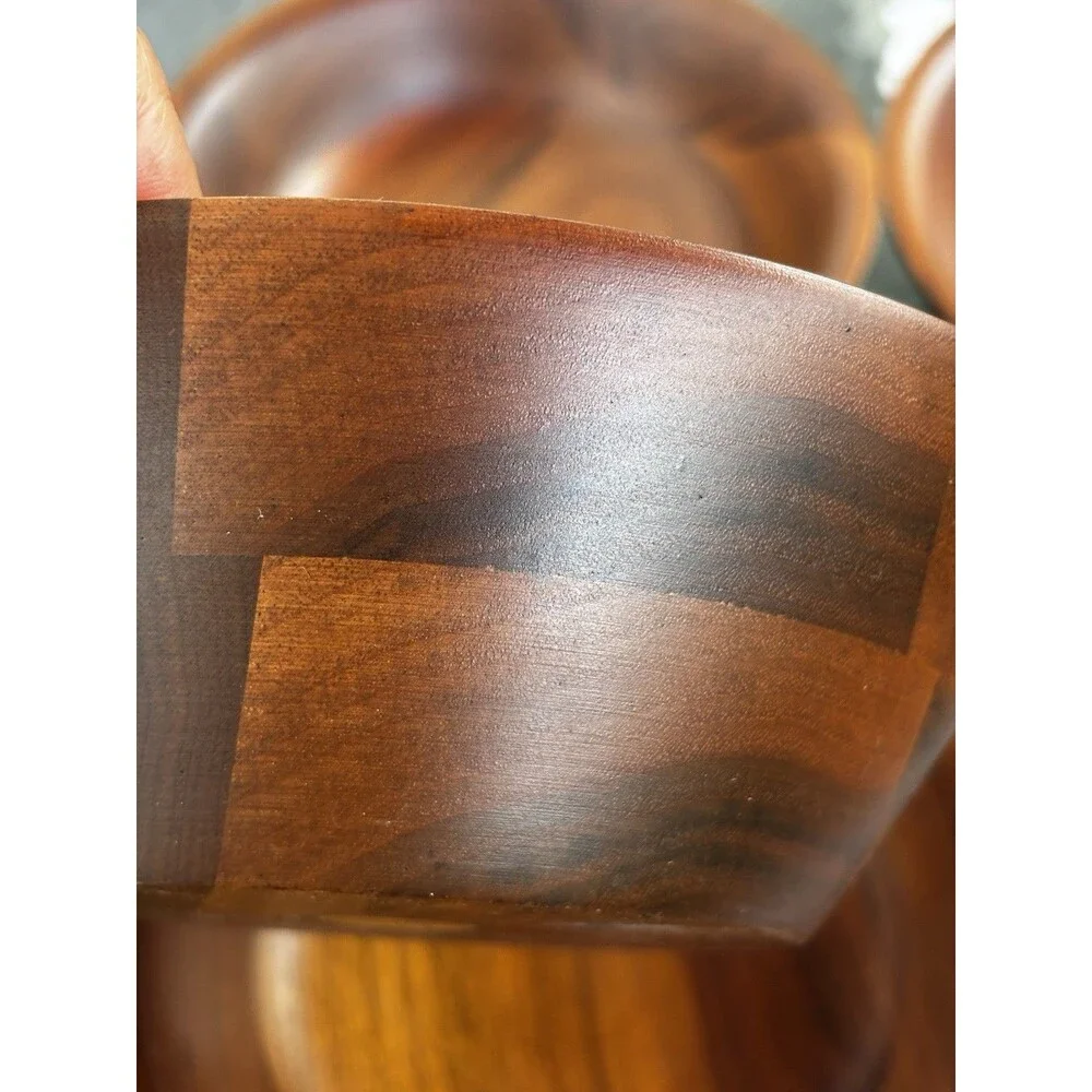 Vintage Wood Salad Bowl Set Of 8 Serving  6.5 “ Acacia Wood Mid Century